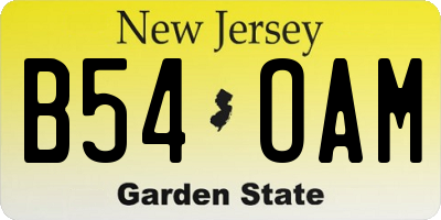 NJ license plate B54OAM