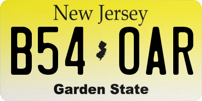 NJ license plate B54OAR