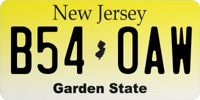 NJ license plate B54OAW