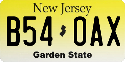 NJ license plate B54OAX