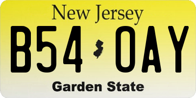 NJ license plate B54OAY