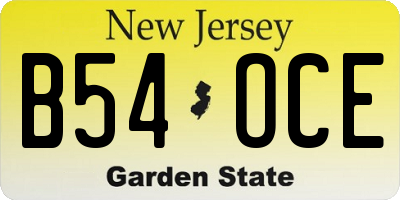 NJ license plate B54OCE