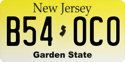 NJ license plate B54OCO