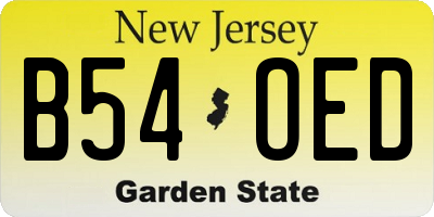 NJ license plate B54OED