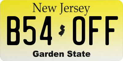 NJ license plate B54OFF