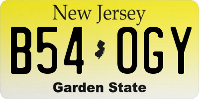 NJ license plate B54OGY