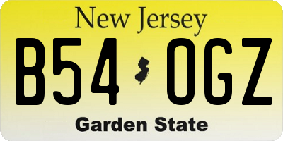 NJ license plate B54OGZ