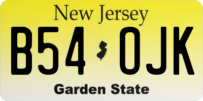 NJ license plate B54OJK