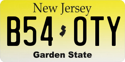 NJ license plate B54OTY