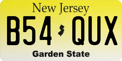 NJ license plate B54QUX