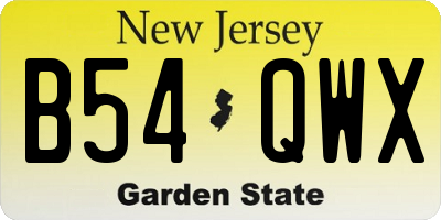 NJ license plate B54QWX