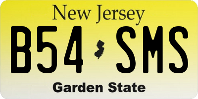 NJ license plate B54SMS