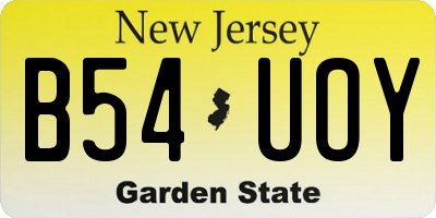 NJ license plate B54UOY