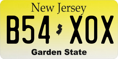 NJ license plate B54XOX