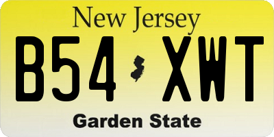 NJ license plate B54XWT