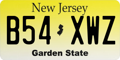 NJ license plate B54XWZ