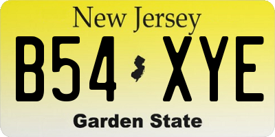 NJ license plate B54XYE