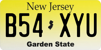 NJ license plate B54XYU