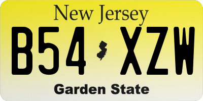 NJ license plate B54XZW
