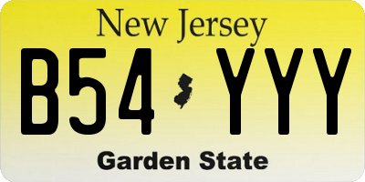 NJ license plate B54YYY