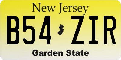 NJ license plate B54ZIR