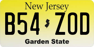 NJ license plate B54ZOD