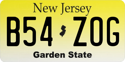 NJ license plate B54ZOG