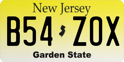 NJ license plate B54ZOX