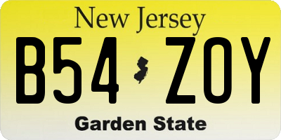 NJ license plate B54ZOY