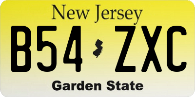 NJ license plate B54ZXC