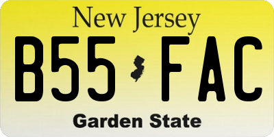 NJ license plate B55FAC