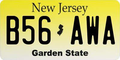 NJ license plate B56AWA