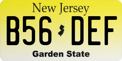 NJ license plate B56DEF