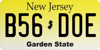 NJ license plate B56DOE