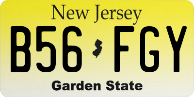 NJ license plate B56FGY