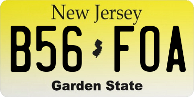 NJ license plate B56FOA