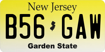 NJ license plate B56GAW