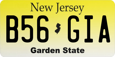 NJ license plate B56GIA