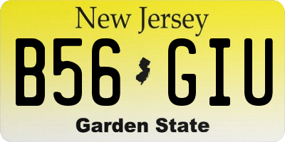 NJ license plate B56GIU