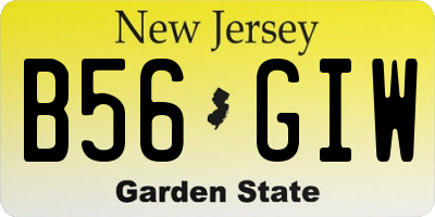 NJ license plate B56GIW