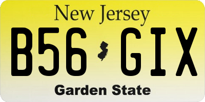 NJ license plate B56GIX