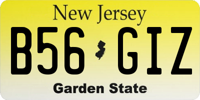 NJ license plate B56GIZ