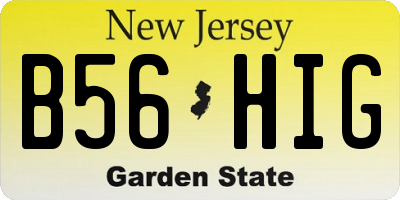 NJ license plate B56HIG