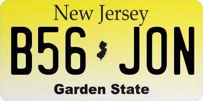 NJ license plate B56JON