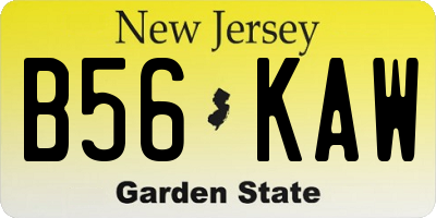 NJ license plate B56KAW