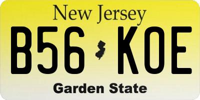 NJ license plate B56KOE