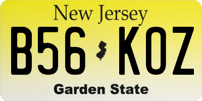 NJ license plate B56KOZ