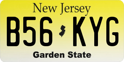NJ license plate B56KYG