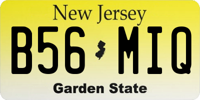 NJ license plate B56MIQ