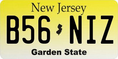 NJ license plate B56NIZ